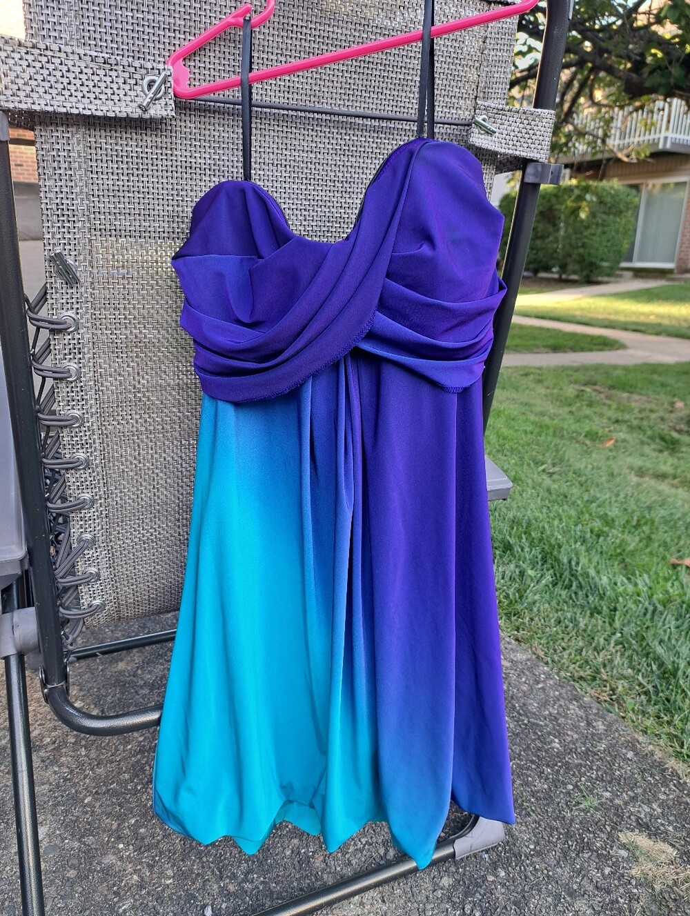 Xscape Strapless Ombre Teal to Purple Cocktail Dress
